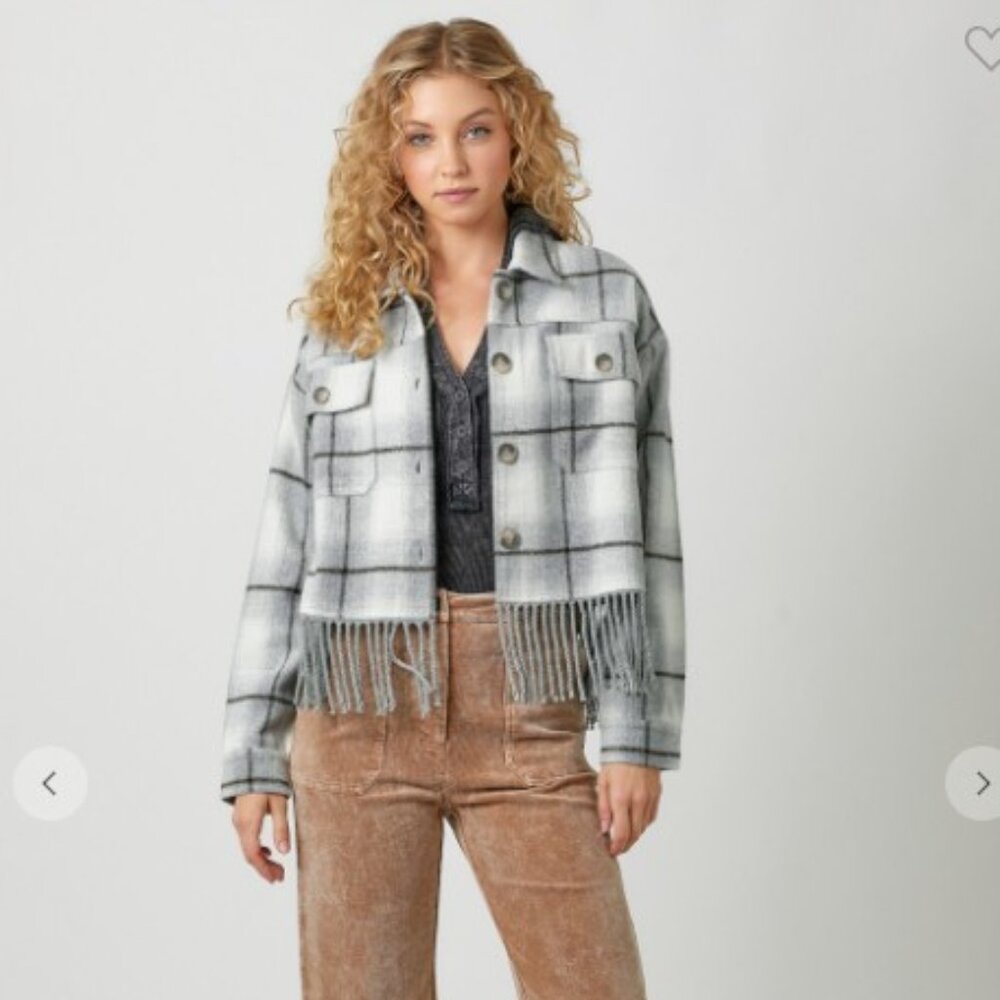 Fringe Hem Plaid "Shacket" NWT - Picture 4 of 11